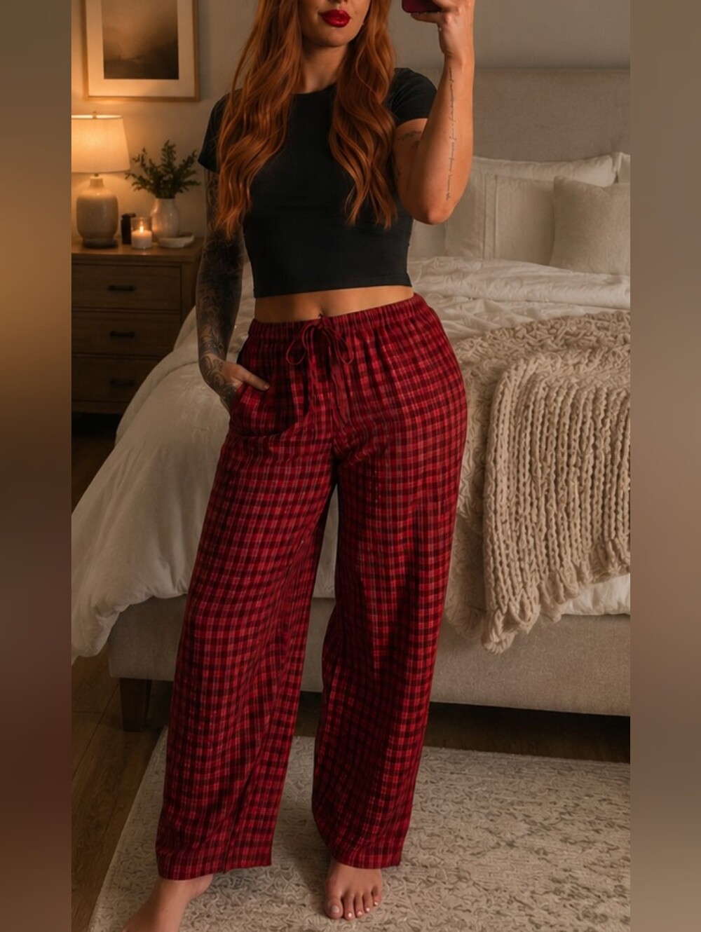 Women's Red Plaid Lounge Pants - Cozy Sleepwear